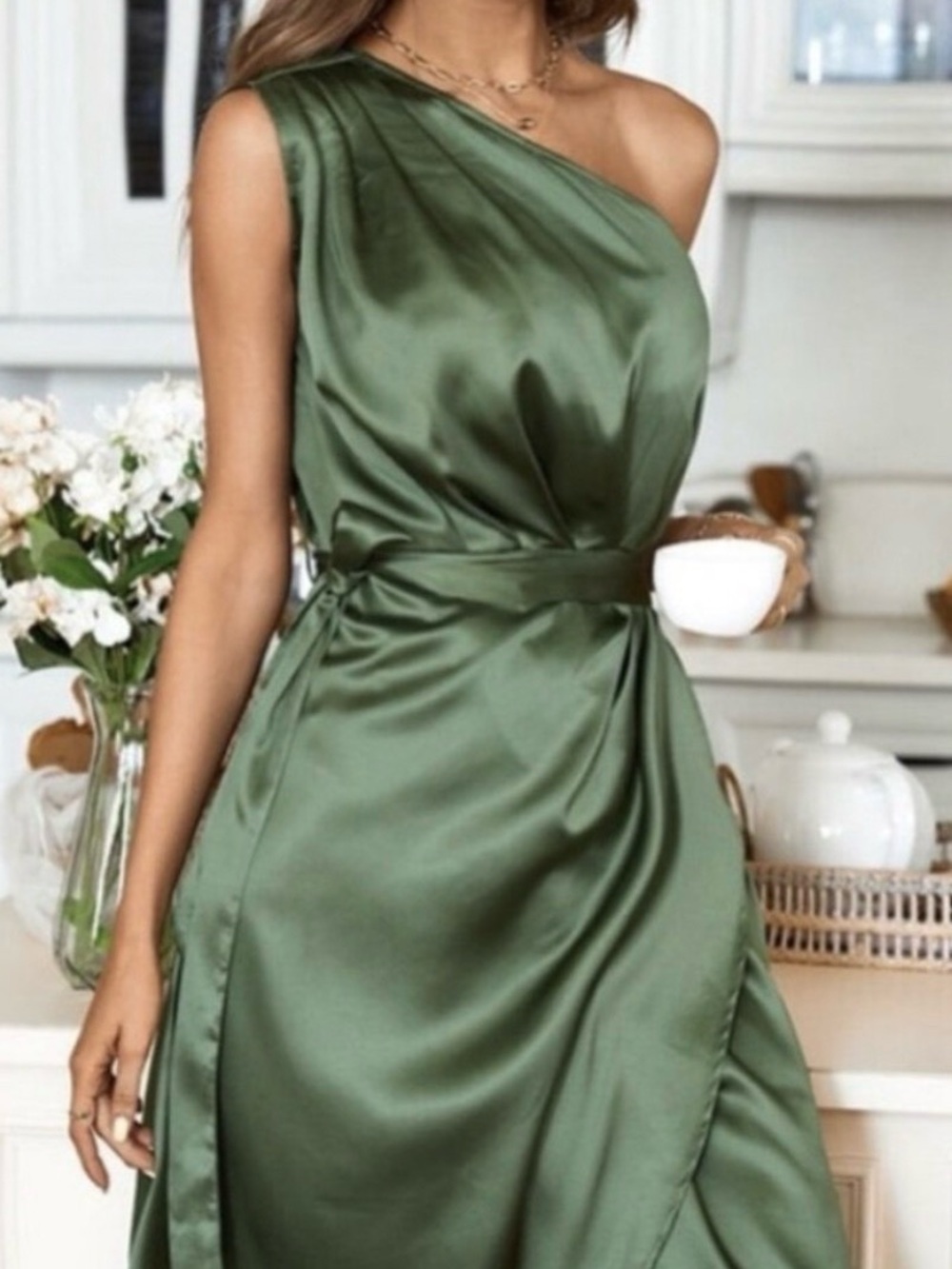 NWT Large Elegant formal  Green  One Shoulder party Dress